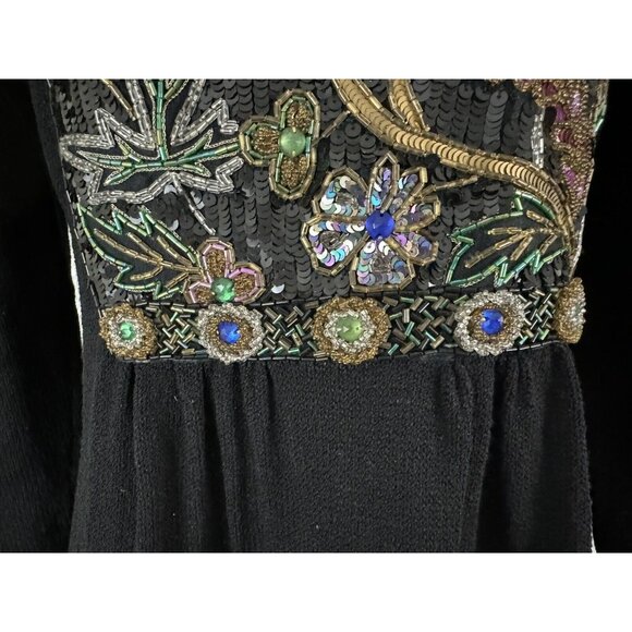 PAT SANDLER For Wellmore Vtg Black Knit Dress With Bead & Sequin Detail Sz 10 - Picture 7 of 11